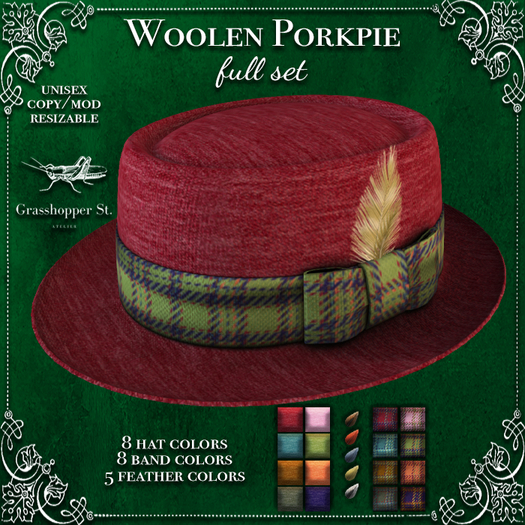 Grasshopper St Woolen Porkpie Hat - Full Set