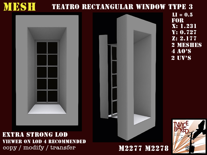 "TB" Teatro Rectangular window 3 M2277 M2278