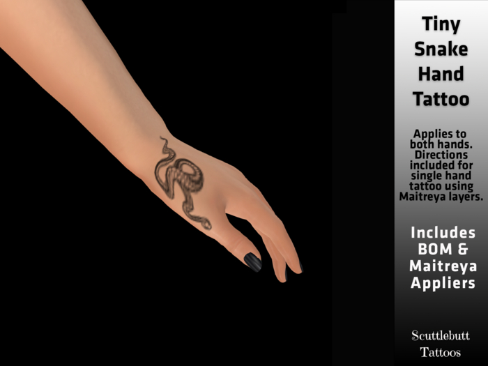 .::Scuttlebutt::. Tiny Snake Hand Tattoo