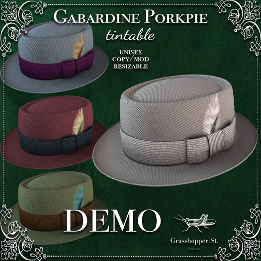 Grasshopper St Porkpie Hat - Tintable Gabardine DEMO