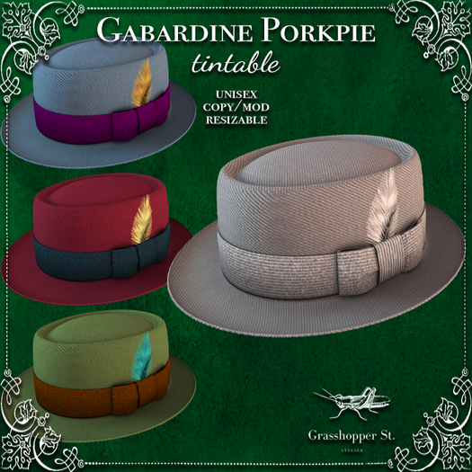 Grasshopper St Porkpie Hat - Tintable Gabardine