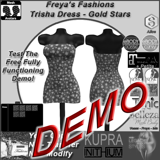 Freya's Fashions Trisha Dress - (Gold Stars) DEMO - Fully Functioning