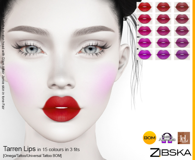 Second Life Marketplace - Zibska [50% Off] ~ Tarren Lips in 15 colors ...