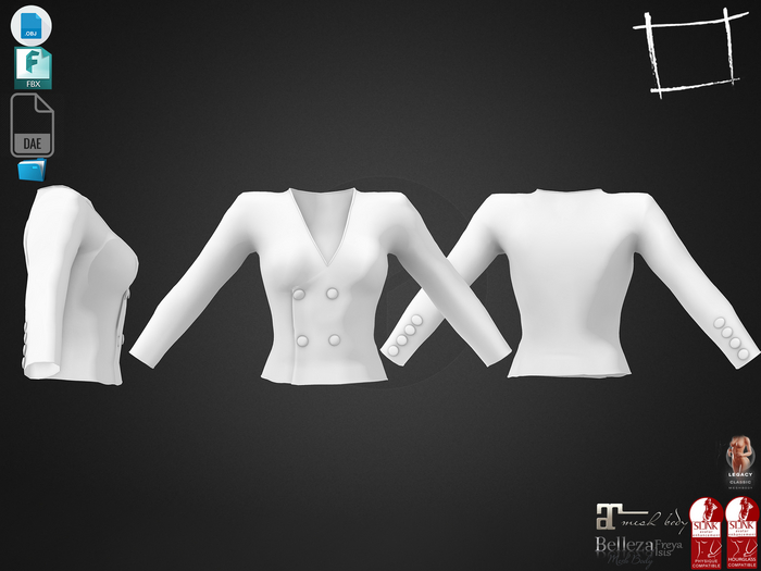 Dae Obj FBX For Female Double Breast Buttons Jacket Maitreya, Slink (Physique,Hourglass),Belleza,Legacy