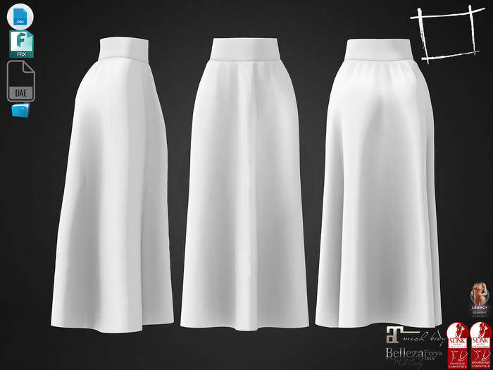Dae Obj FBX For High Waist Long Skirt Maitreya, Slink (Physique,Hourglass), Belleza, Legacy