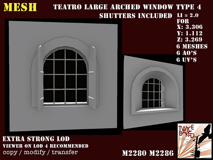"TB" Teatro Large arched window type 4 CD M2280 M2286