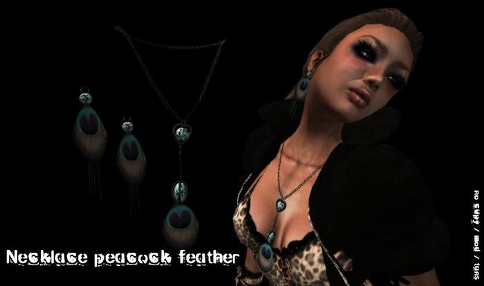 Necklace peacock feather and earings