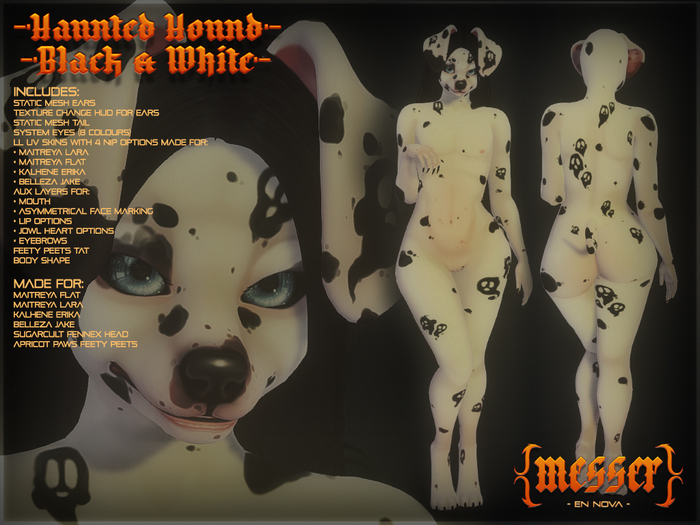 M! ✦ Haunted Hound ✦ Black & White ✦ Sugarcult Fennex & Maitreya Lara, Lara Flat, Kalhene Erika, Belleza Jake BOM mod