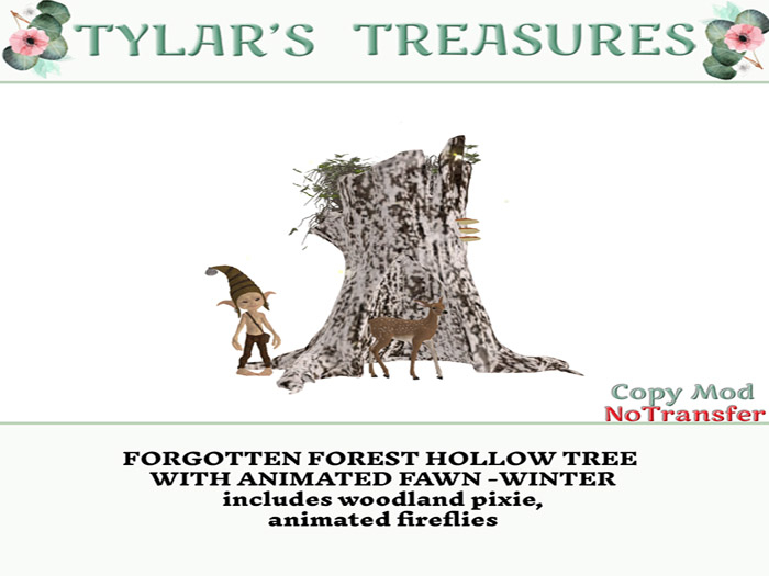 .:TT:.  FORGOTTEN FOREST HOLLOW TREE WITH ANIMATED FAWN -WINTER