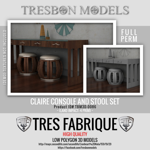 Full Perm Claire Console and Stool [TMP0086FC]