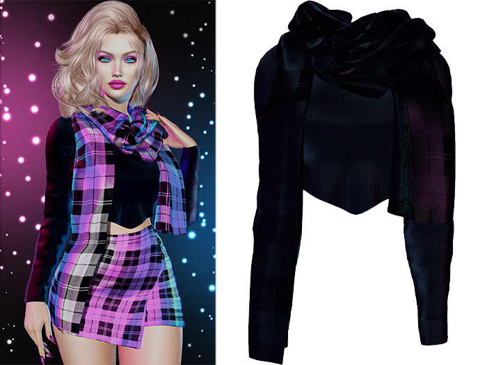 Mia Long Sleeve Cropped Shirt [Holo Black] - Maitreya (+Petite) • Legacy • Reborn