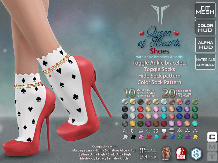 **RE** Queen Of Hearts Shoes - Maitreya, Belleza, Meshbody, SLink