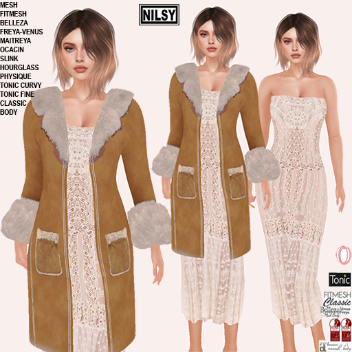 COTTON LACE DRESS WITH COAT,CL&MESH BODY