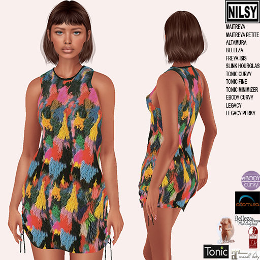 WOOL FRINGED SHIFT DRESS,MESH BODY