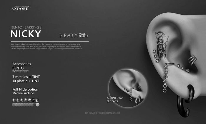 Second Life Marketplace - :ANDORE: - :ear-acc: - Nicky [LeL Evo X] DEMO