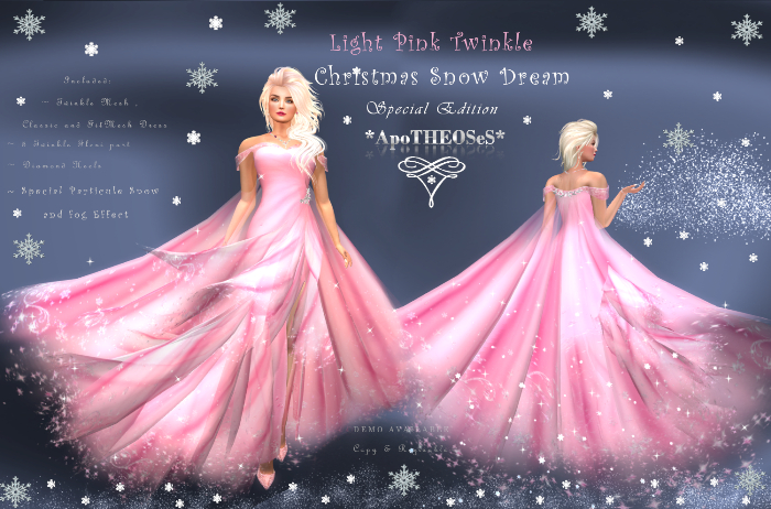 Second Life Marketplace - Light Pink Twinkle Christmas Snow Dream Gown Second Life Marketplace - Light Pink Twinkle Christmas Snow Dream Gown