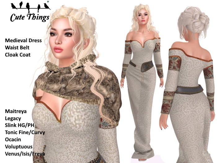 [CT] Medieval Cirilla Oufit WHITE - 11 Sizes - Maitreya - Slink - Belleza - Tonic - Legacy - Ocacin - Volupuous DEMO