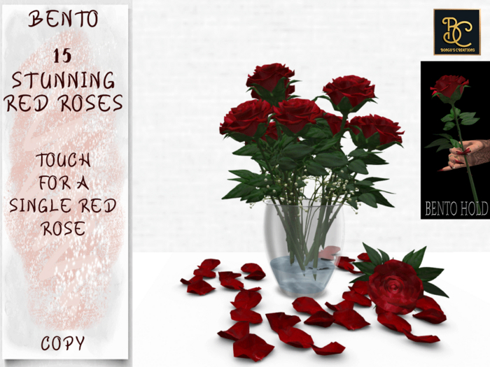 BMC3763 -  BENTO - BOUQUET OF 15 RED ROSES - TOUCH FOR A SINGLE RED ROSE - SPECIAL PRICE
