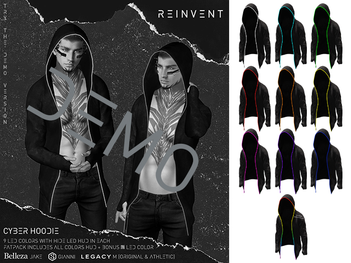 REINVENT I Cyber hoodie I DEMO [Belleza Jake, Signature Gianni, Legacy male (original & athletic)]