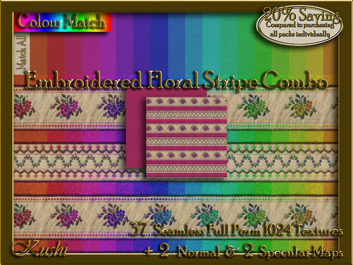Embroidered Floral Stripe Combo Seamless Texture Set
