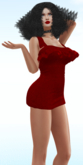 Legacy red dress with ruffles.