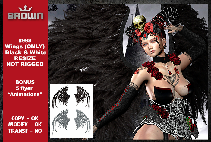 998 Wings - Black & White - 5 Animation Wing UNISEX BOX ayz0