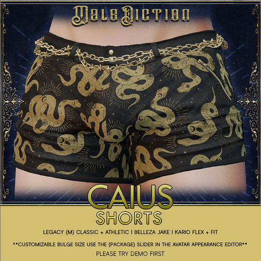 .Malediction. Caius Shorts {Snakes}