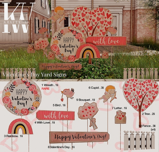 01 KraftWork Valentine's Day Yard Signs . Wreath RARE