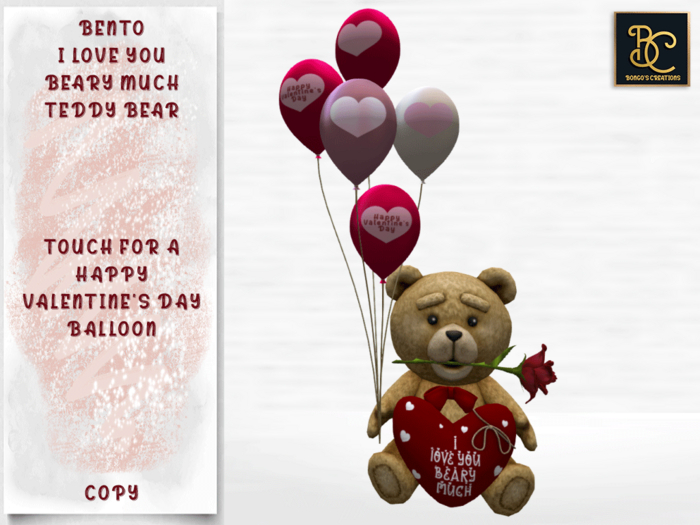 BMC3782 - BENTO -  I LOVE YOU BEARY MUCH TEDDY BEAR - TOUCH FOR A HAPPY VALENTINE'S DAY BALLOON - SPECIAL PRICE
