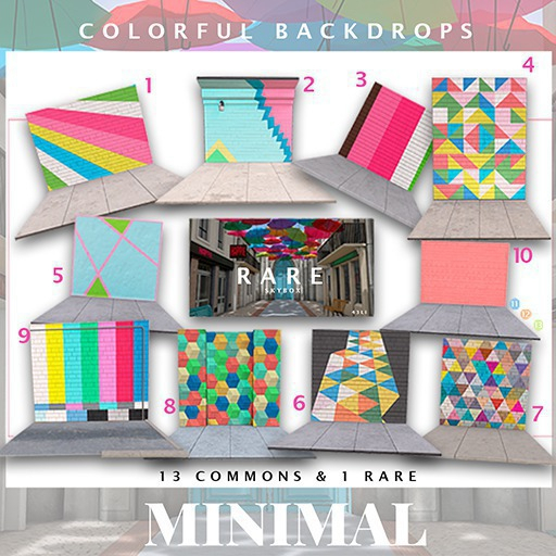 MINIMAL - Colorful Backdrop COMPLETE SET WITH RARE + 13 COMMONS