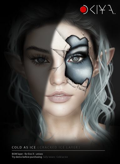 OKIYA. Cold As Ice (sci-fi fantasy broken ice mask layer on face)