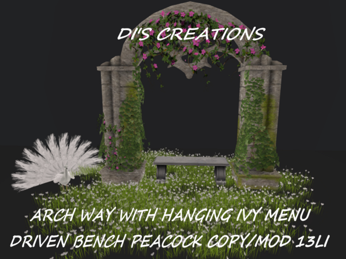 BENCH STONE ARCH IVY + PEACOCK
