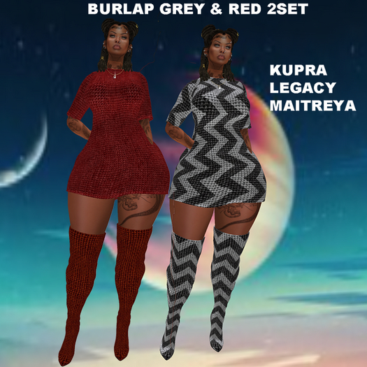 BURLAP GREY & RED 2SET