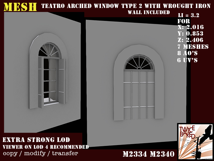 "TB" Teatro Arched window type 2 with wrought iron and wall M2334 M2340