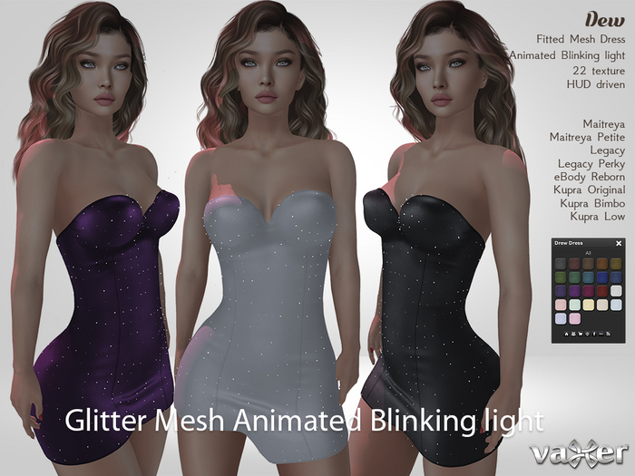 Vaxer : Drew Dress - Maitreya, Kupra, eBody and Legacy. 22 Textures HUD