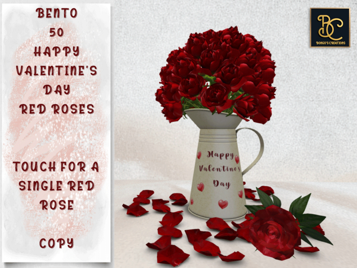BMC3802 - BENTO -  HAPPY VALENTINE'S DAY 50 RED ROSES - TOUCH FOR A SINGLE RED ROSE