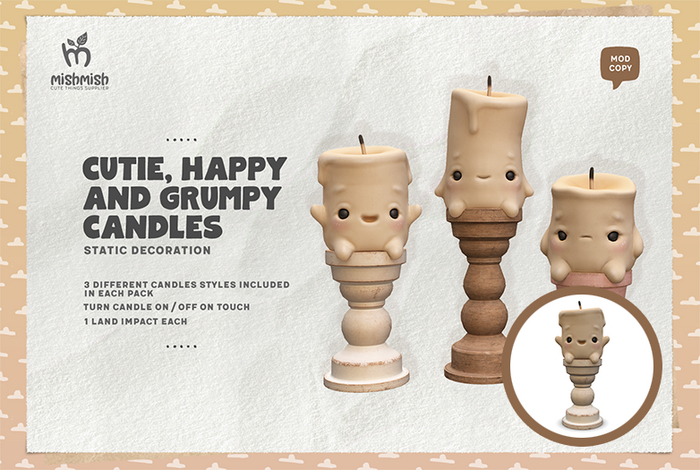 MishMish - Cutie,Happy & Grumpy Candles / white [Boxed]