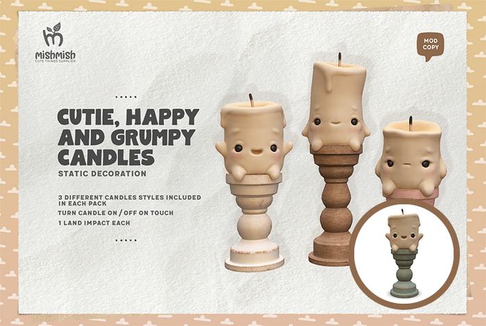 MishMish - Cutie,Happy & Grumpy Candles / sky [Boxed]