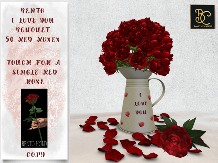BMC3816 - BENTO - I LOVE YOU BOUQUET - 50 RED ROSES - TOUCH FOR A SINGLE RED ROSE