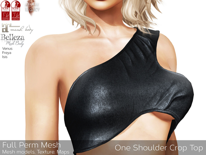 Full Perm Mesh Women's One Shoulder Crop Top for MAITREYA, BELLEZA (Freya, Isis, Venus), SLINK (Phys, Hourglass), Legacy