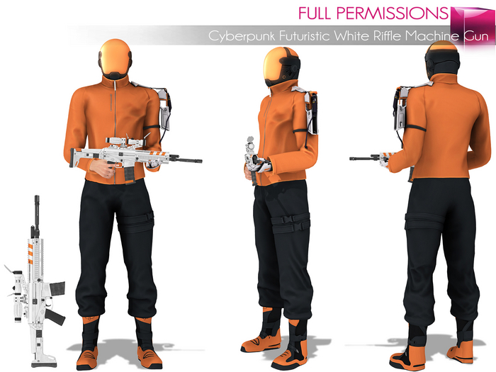 Full Perm Cyberpunk Futuristic White Riffle Machine Gun
