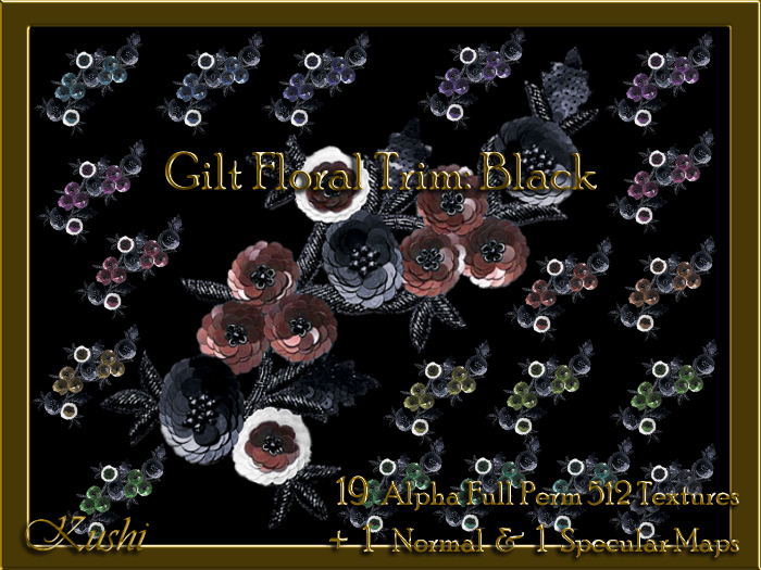 Gilt Floral Trim Black Texture Set