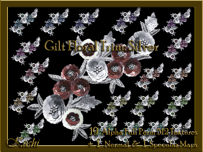 Gilt Floral Trim Silver Texture Set