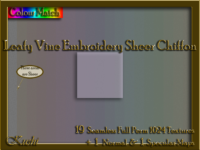 Leafy Vine Embroidery Sheer Chiffon Solids Seamless Texture Set