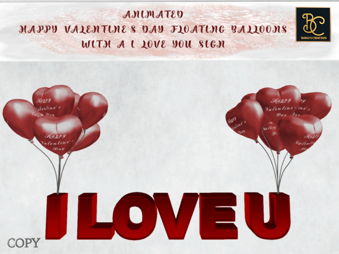 BMC3820 - AMIMATED FLOATING HAPPY VALENTINE'S DAY BALLOONS WITH A  I LOVE YOU SIGN - TOUCH TO RESIZE