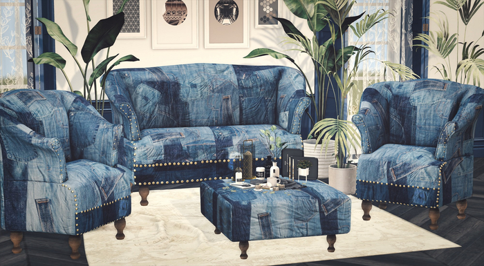 <Heart Homes> Jeans Patchwork Sofa Set - PG
