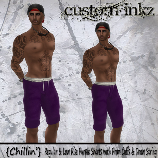 CUSTOM iNKZ   Chillin' - Men's Purple Shorts (Reg & Low Rise Included) With Prim Cuffs & Drawstring 