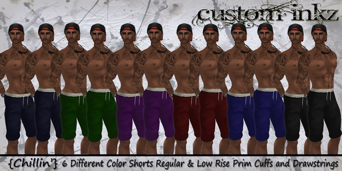 CUSTOM iNKZ   Chillin' - Men's Shorts FAT PACK (Reg & Low Rise Included) With Prim Cuffs & Drawstring