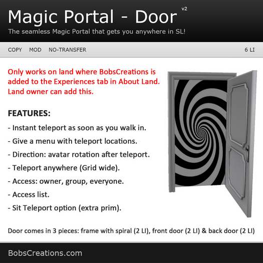 {Bob} Experience Teleporter Door - BOXED