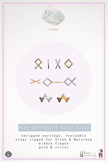 Swan Rune Earrings+Spell Ring